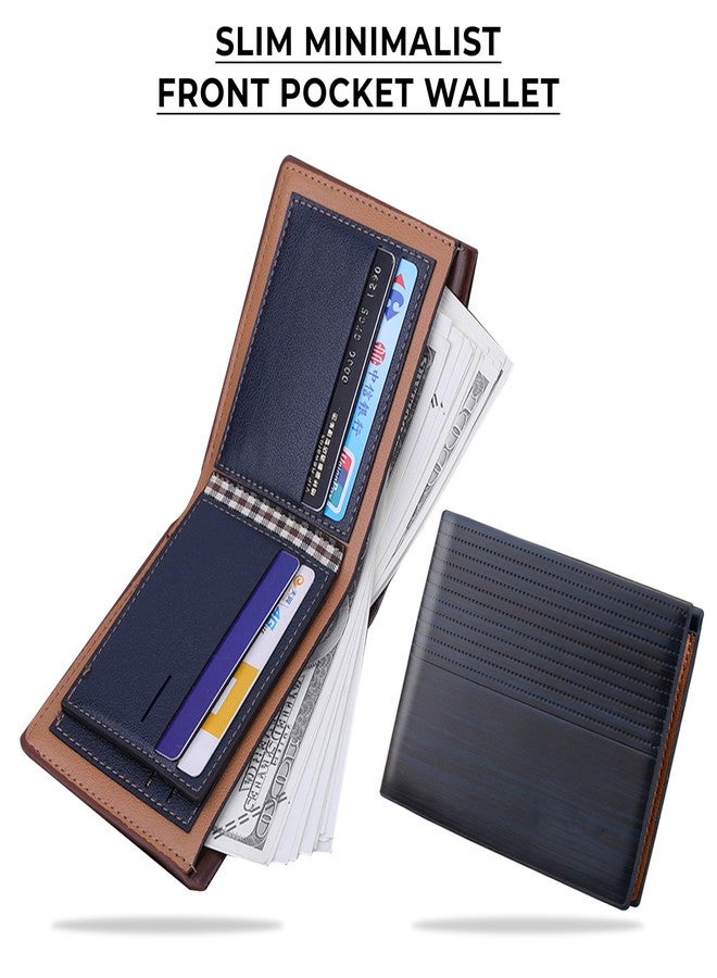 Kraptick Mens Slim Minimalist Front Pocket Wallet Purse PU Leather ID Window Card Case with Money Clip for Fashion/Travel/Office (Dark Blue) - Image 2